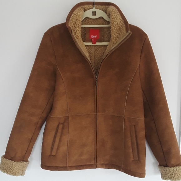 ESPRIT vintage suede shearling VEGAN Jacket - Picture 1 of 6